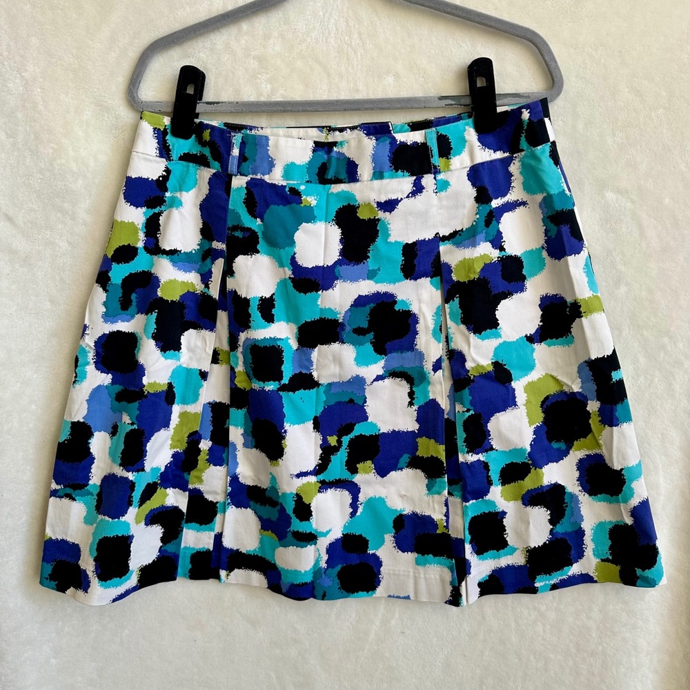 Apt. 9 Abstract Watercolor Print Pleated A-Line Mini Skirt‎ Blue Teal Green 12